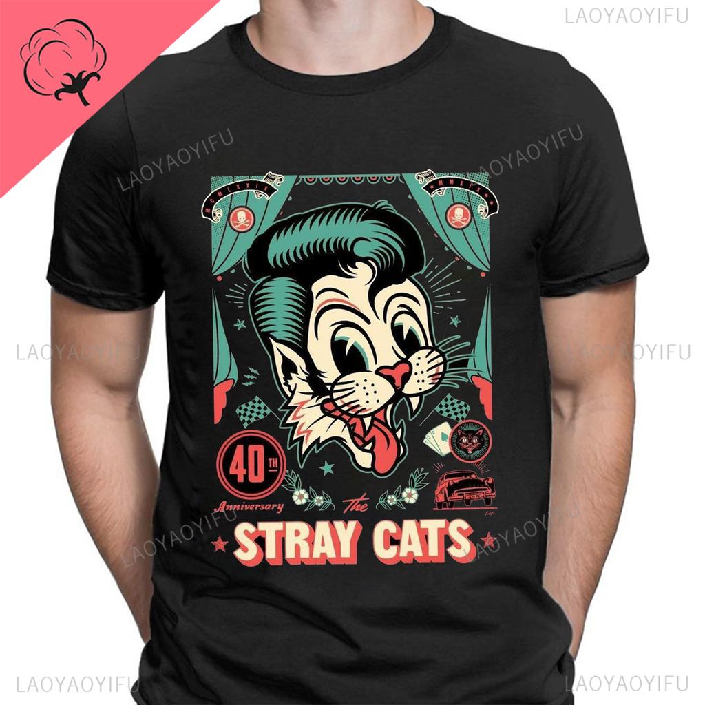 Stray Cats Рок Классические Футболки Американская Рокабилли Группа Фанат Хипстер Уличная Мода Дышащая Мальчик Девочка Мужчины Женщины Хлопковая Футболка