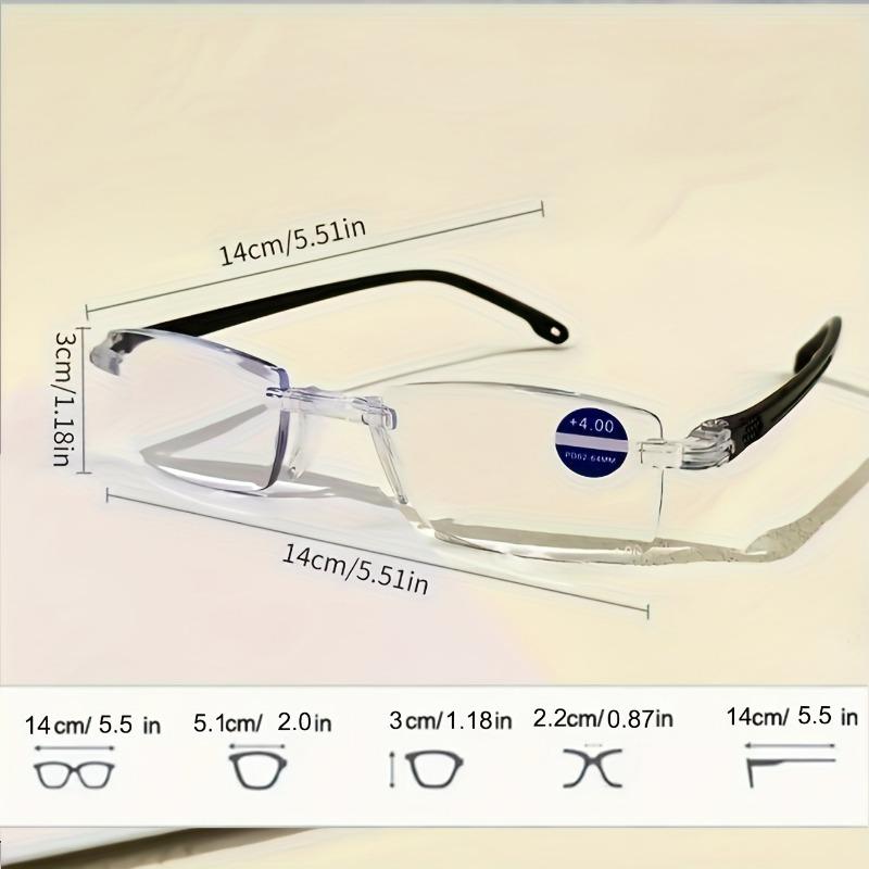 3-piece Set of Men's and Women's Presbyopia Glasses - Stylish Frameless Rectangular Frame Prescription+1.0 To+4.0