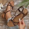 Fashion Pearls Decor Wedge Sandals for Women Summer 2025 Comfort Non Slip Beach Shoes Woman Lightweight Elastic Band Roman Sandals Mujer