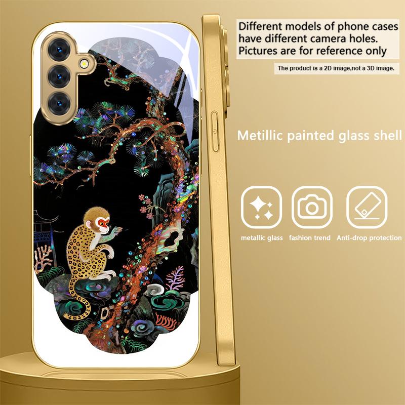 Фантастическая Радужная Сосна Для Samsung A 01 52S A04 A05S A10 A12 A13 22 23 24 36 42 M02 Note 10 20Ultra 8 9 Золотой стеклянный чехол для телефона