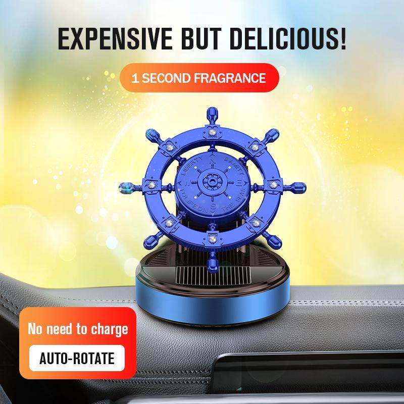 Автомобильные духи, вращающийся солнечный металлический руль, аромат, автомобильные аксессуары, духи, вращающаяся парфюмерная база на солнечной энергии, форма руля корабля