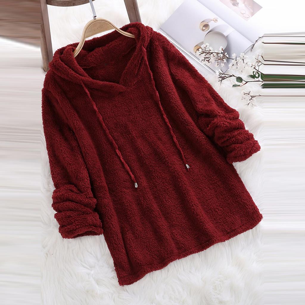 Женская мода осенне-зимний однотонный флисовый свитер с длинным рукавом и капюшоном