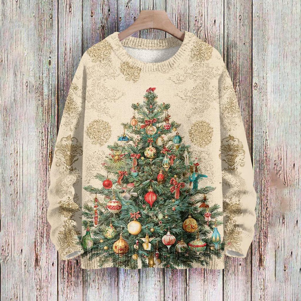 Рождественские толстовки для женщин Вязаный свитер Милая рубашка Осенний свитер с круглым вырезом Топы