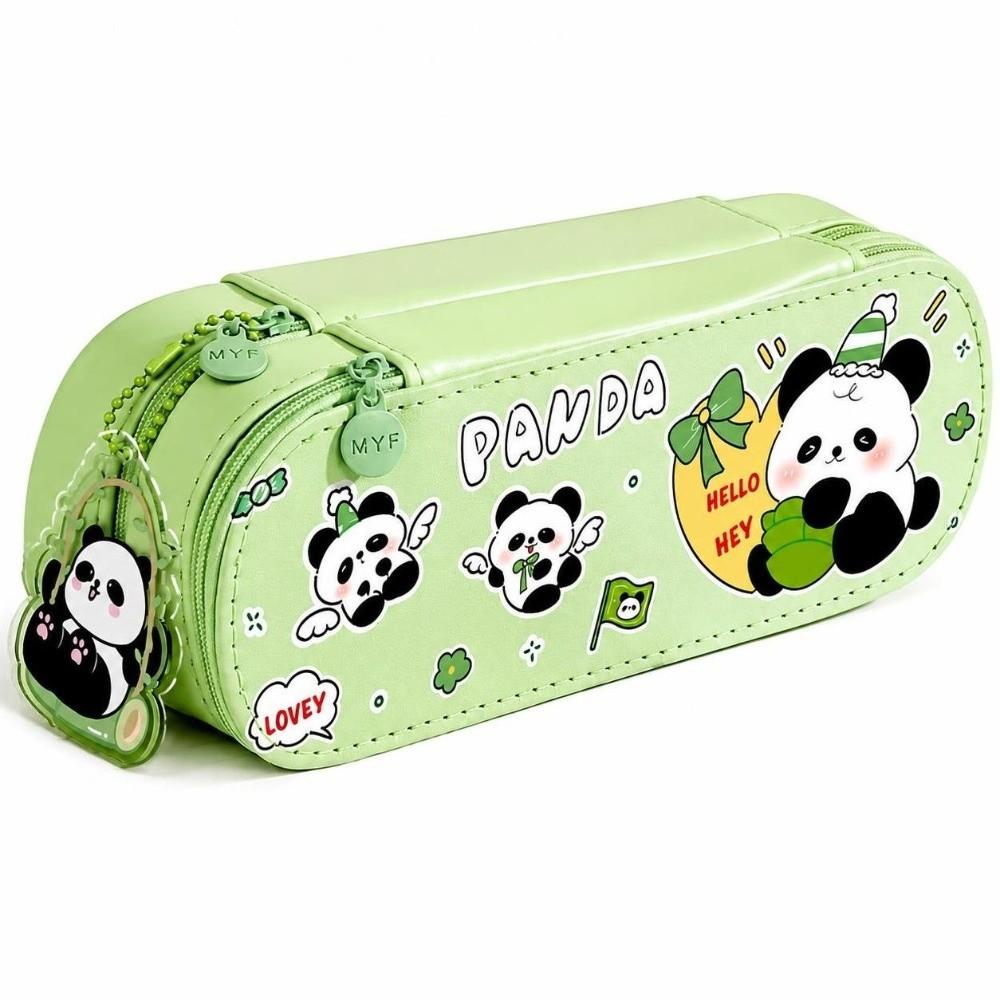 2-Tier Pencil Bag PU Pencil Box Cartoon Panda Pencil Case Student Stationery
