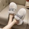 Fashion 2024 Winter New Fashionable Solid Color Water Diamond Outerwear Women Hairy Baotou Cotton Slippers Comfortable Women's Shoes