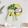 Artificial Spring Wreath with Welcome Wheel, Bowknot Flower Wreath for Front Door, Wedding, Garden Outdoor Decorations