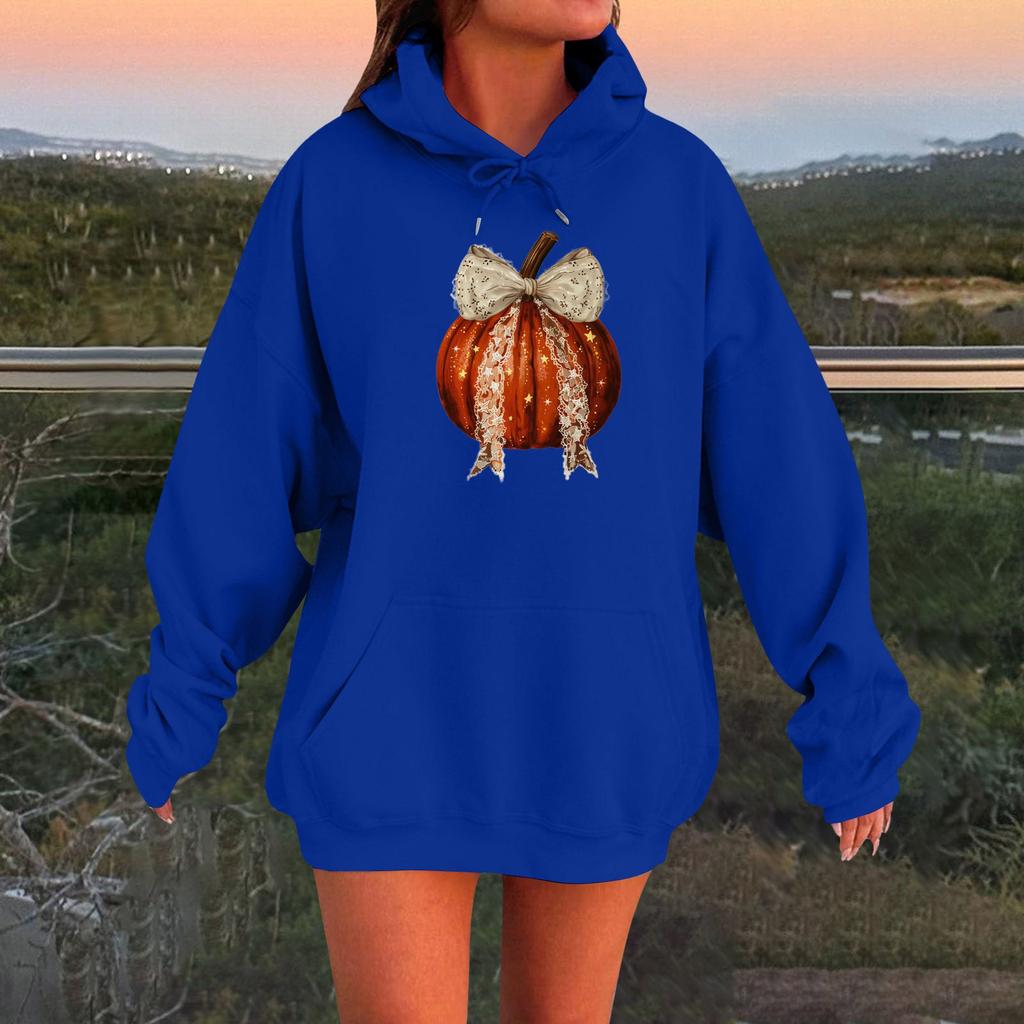 Женский плюшевый свитшот с длинными рукавами оверсайз со спущенными плечами и капюшоном с принтом на Хэллоуин