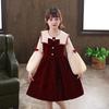 Платье принцессы с большими лацканами во французском стиле для девочек 2024 года — элегантное платье-бантик на осень/зиму