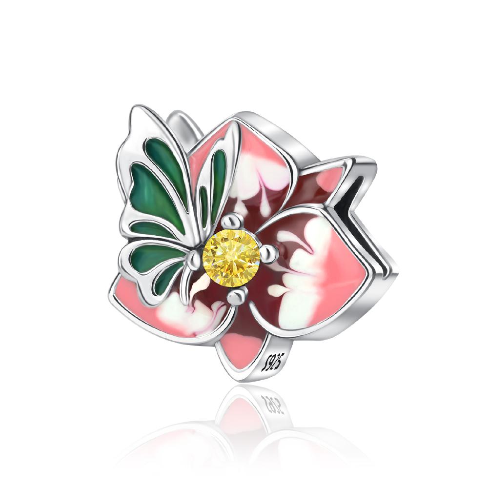 Colorful 925 Silver Butterfly Loves Flowers Beads & Beetle & ladybug Dangle Charm Fits Bracelet Exquisite Pendant Gifts