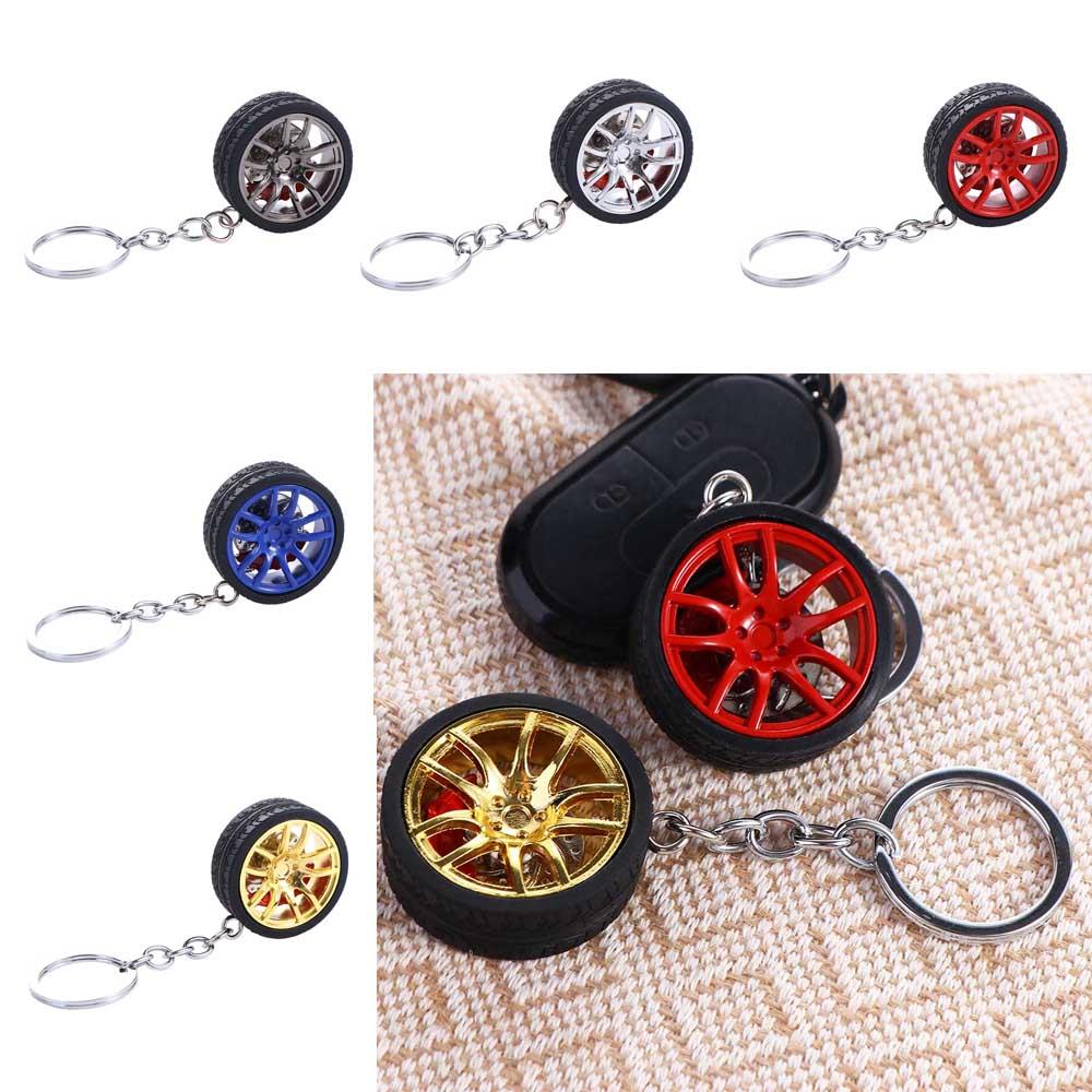 Zinc Zinc Alloy Wheel Rim Rubber Tire Keyring Simulation Tire Car Wheel Keychain Key Chain Car Lover Gifts