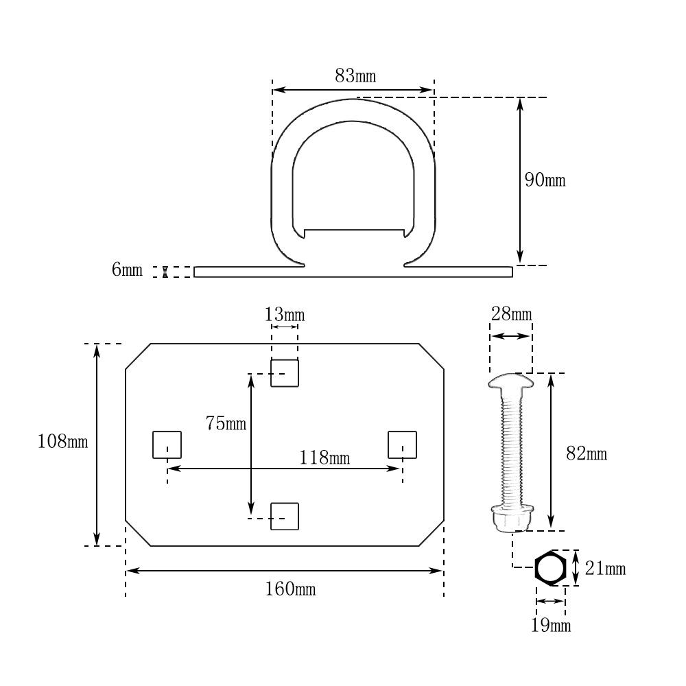 D-образные кольца 1/2 дюйма для прицепов и грузовых автомобилей. Набор из 2 анкеров с болтами, макс. 12 000 фунтов.