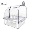 Pet Bird Supplies Cage Feeder with Bowl, Transparent Parrot Bathtub Food Container, Feeding Tool No Mess Shower Box for Parakeet Cockatiels Lovebirds