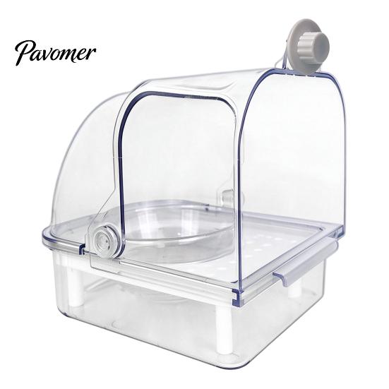 Pet Bird Supplies Cage Feeder with Bowl, Transparent Parrot Bathtub Food Container, Feeding Tool No Mess Shower Box for Parakeet Cockatiels Lovebirds