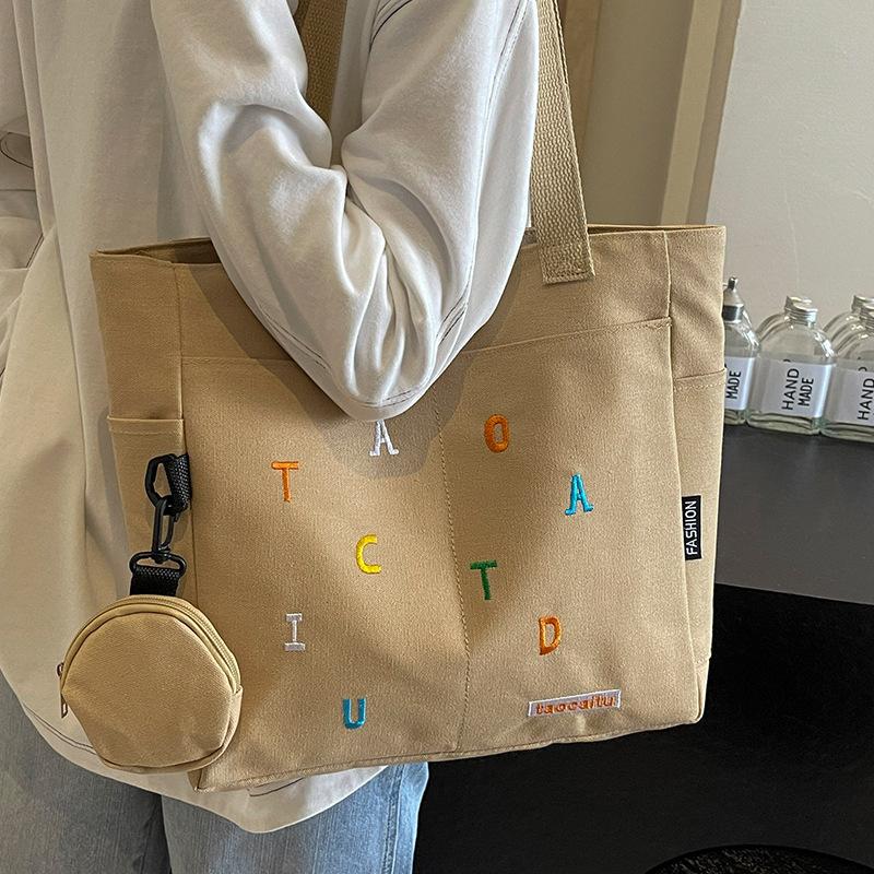 Large Capacity Canvas Bag Women's New Commuter Tote Bag Women Ins College Students' Class One-shoulder Handbag