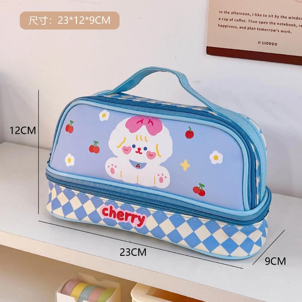 Мультяшная сумка для ручек большой емкости, студенческая ручная сумка для ручек, двухслойная сумка для хранения, милая и простая косметичка, коробка для канцелярских принадлежностей