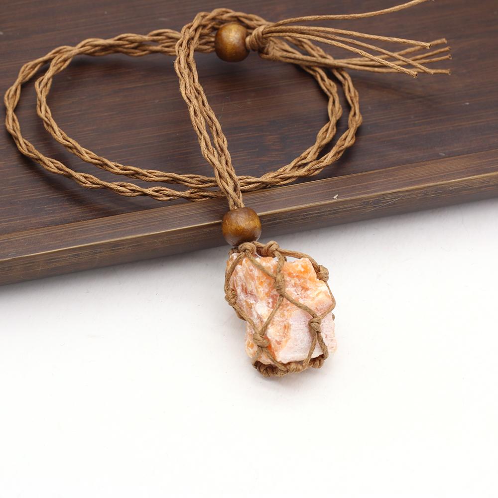 Женское ожерелье натуральный оригинальный камень сетчатый пакет нерегулярный кулон плетеная веревка подвески унисекс любовь романтическая подарочная цепочка 50 см