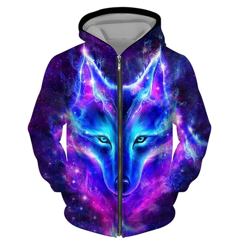 Весна Осень 3D Wolf Series Printed Zipper Hoodie Men Women Couples Hoodie Hoodie Jacket Casual Fashion Jacket