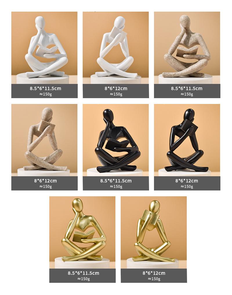 Abstract Resin Figure Ornament: Reading Statue for Bookshelf or Living Room Decor