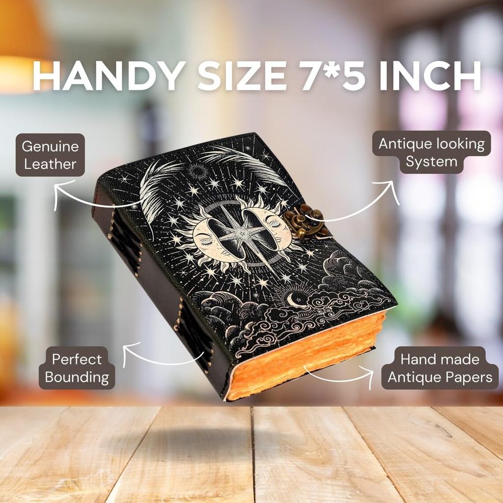 Кожаный журнал ручной работы Дневник Артефакты Солнечная луна Печатный офис и личное использование Художник Unruled Альбом для рисования Дневник для написания дневника с латунным замком C-Lock