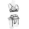 2023 European and American Embroidered Ruffle Lingerie Set with Steel Ring