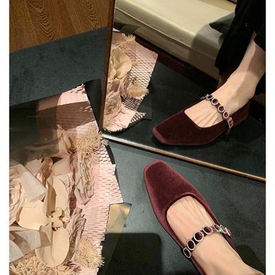 Версия из овчины~ Кожаные туфли Мэри Джейн из бархата со стразами, женские туфли на ремешке с пряжкой, одинарные туфли, женская обувь