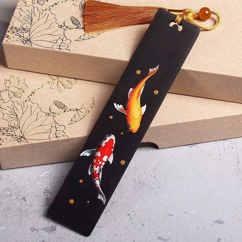 Painted Koi Bookmark Ebony Auspicious Koi Bookmark Purple Light Sandalwood Every Year More Than Study Supplies Can Be Engraved