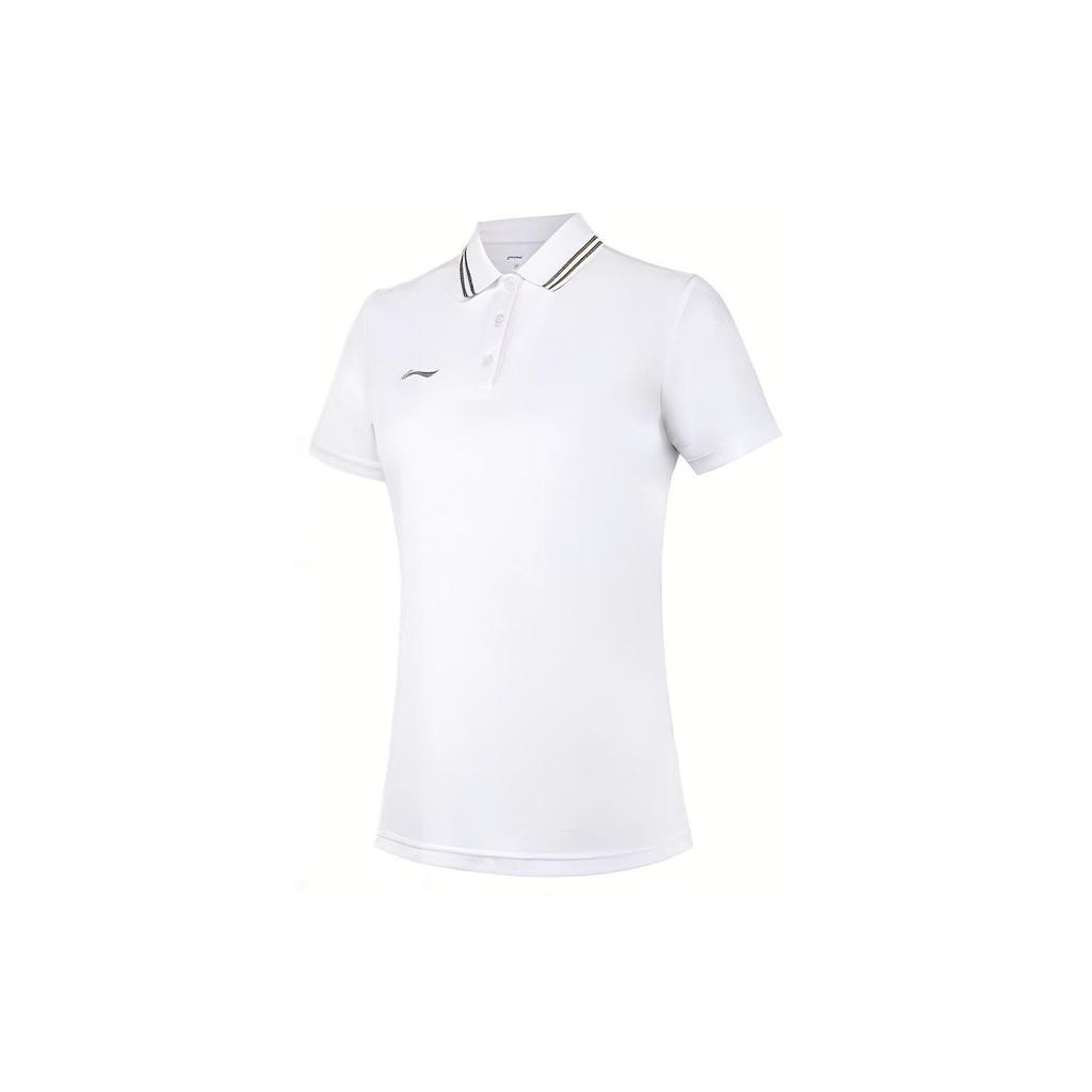 Li Ning Plain Polo Shirt With Collar Women Tops White APLT078-5