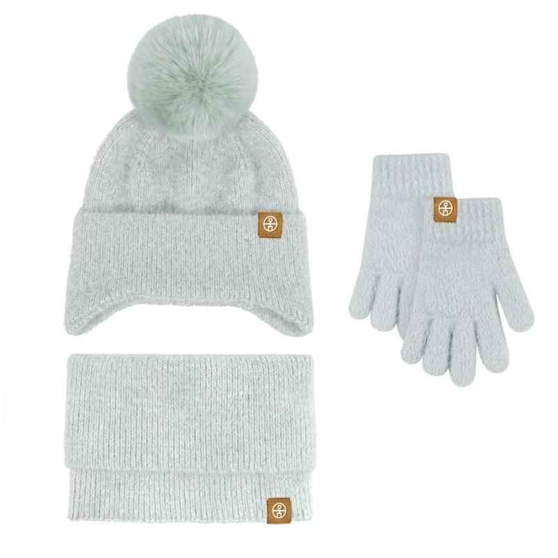 Детский унисекс шарф для тепла Зимний вязаный комплект из трех предметов для младенцев и малышей: шапка с защитой ушей, шарф, перчатки