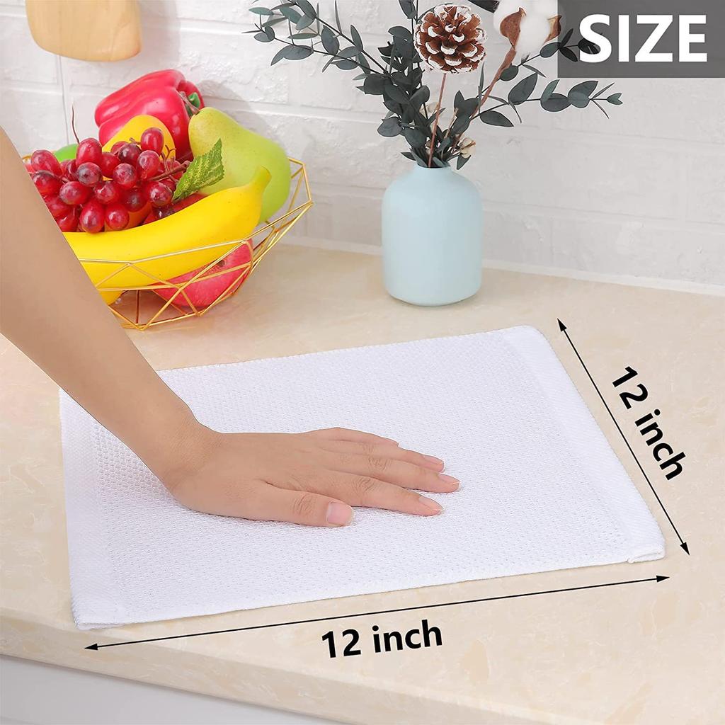 100% Honeycomb Cotton Kitchen Dish Cloths 12x12 Inch 6-Pack Super Absorbent  Reusable Quick-Dry  Lint-Free Ideal for Kitchen Glass Car and Househol