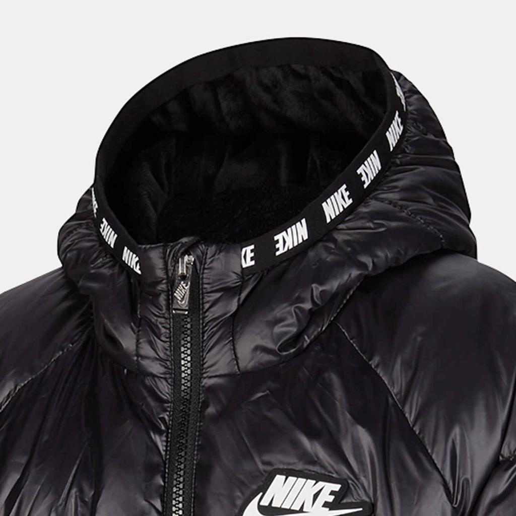 Nike Down Jacket Logo Embroidered Hooded Warm Coat Kids Outerwear Black DO5197-010