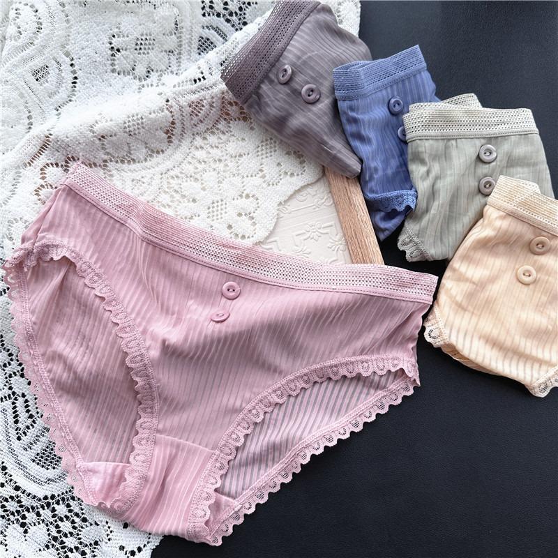 Женские милые хлопковые трусики с кружевом и ледяной сеткой для весны и лета