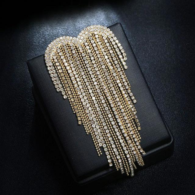 Female Fashion White Crystal Love Heart Brooches For Women Luxury Yellow Gold Silver Color Alloy Tassels Brooch Safety Pins