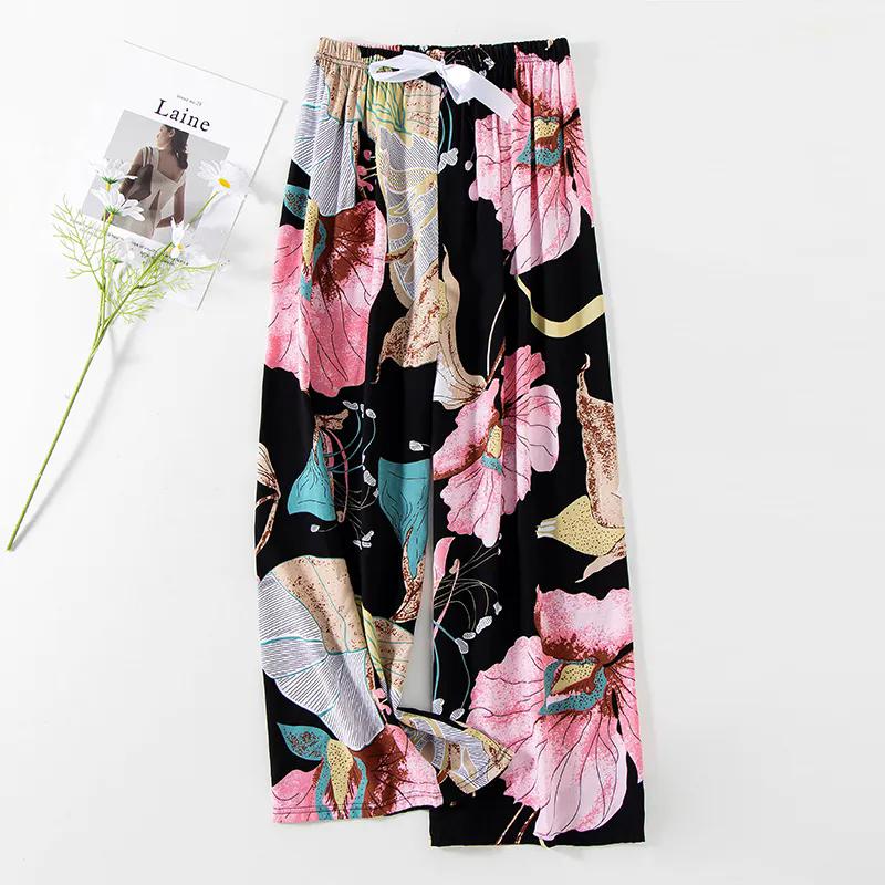 WTEMPO Мамины свободные повседневные тонкие укороченные брюки с цветочным принтом Женские Весна Лето Осень Большой размер Эластичная высокая талия Широкие брюки-кюлоты