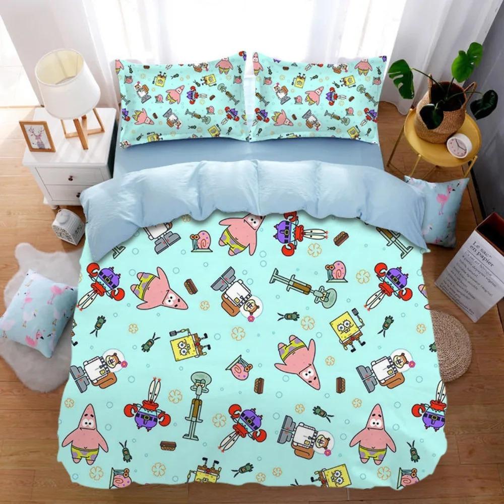 3D Printing Bedding Set S-SpongeBob 2/3pcs Duvet Cover Pillowcases Cartoon Anime Bedding for Teens Student Dormitory Bedroom Dec