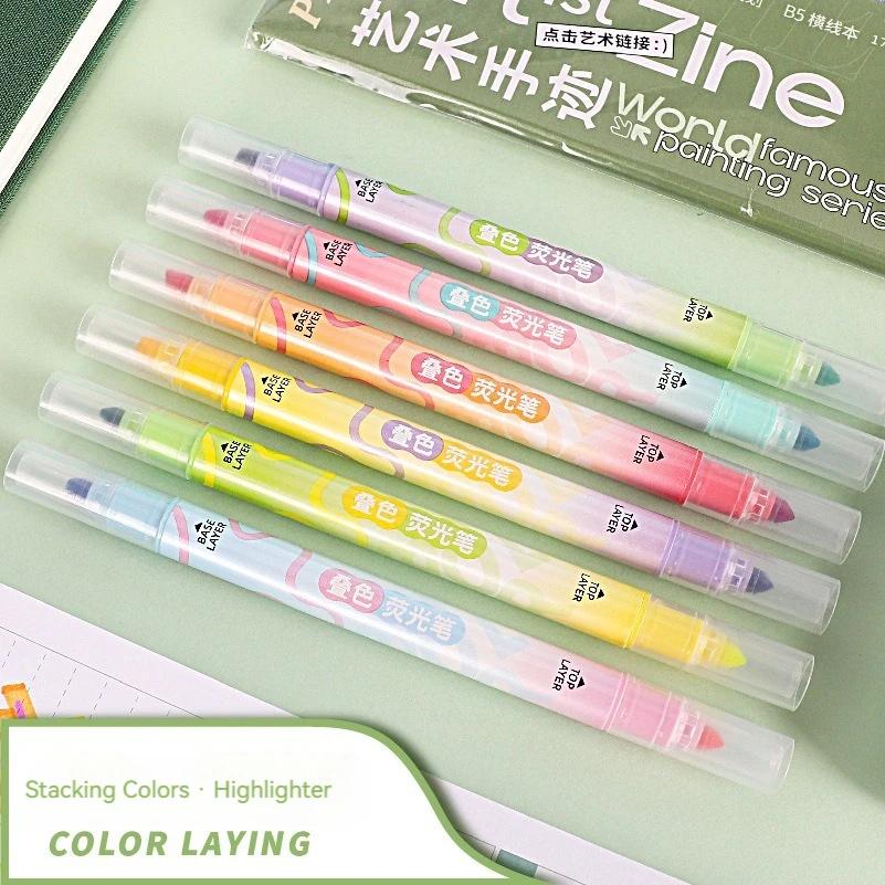 6 шт./набор Цветная двусторонняя ручка-хайлайтер для рисования Коллекция Двусторонняя флуоресцентная волшебная художественная ручка Лайнер для рисования Офис Школа Дневник