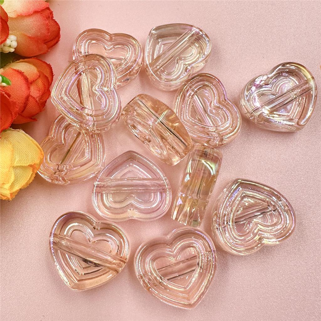 High Quality Creative Handmade Material DIY Making Accessories Spacer Loose Beads 12Pcs 23.9mm*20.8mm with Hole 6 Colors Acrylic Peach Heart