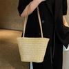 Large Capacity Straw Bucket Bag Solid Color Shoulder Bag Fashion Summer Beach Tote  Girls