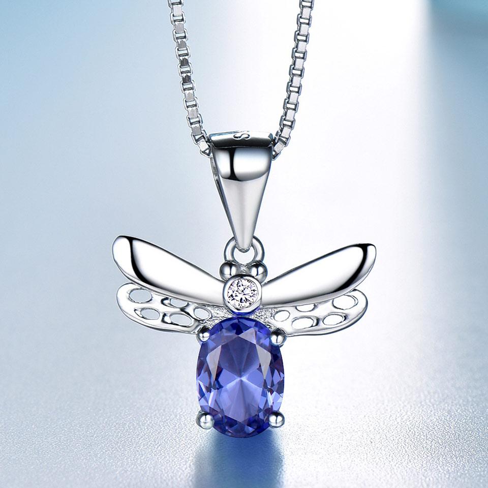 Подвеска танзанит овальная стрекоза 45 см 925 стерлингового серебра белый циркон модные ювелирные изделия ожерелья