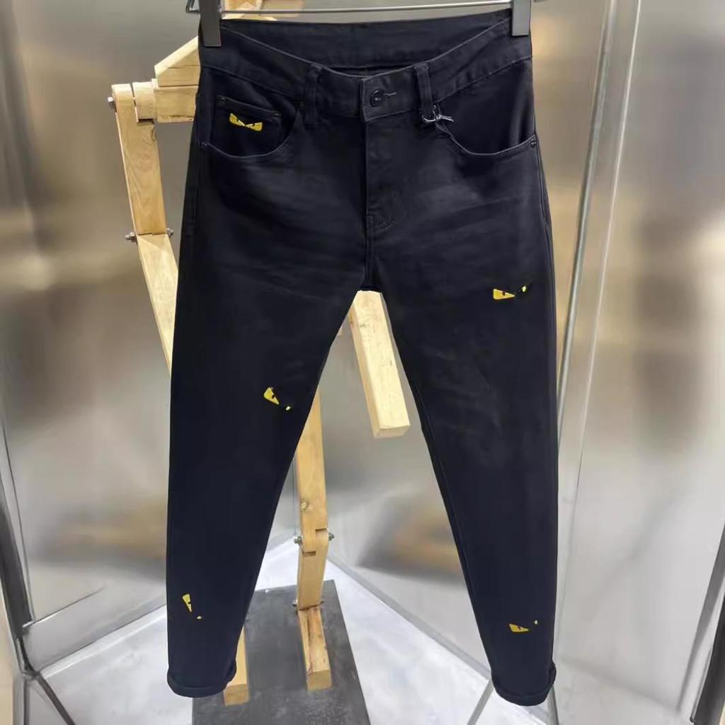 Ретро черные эластичные джинсы слим-фит для молодежи