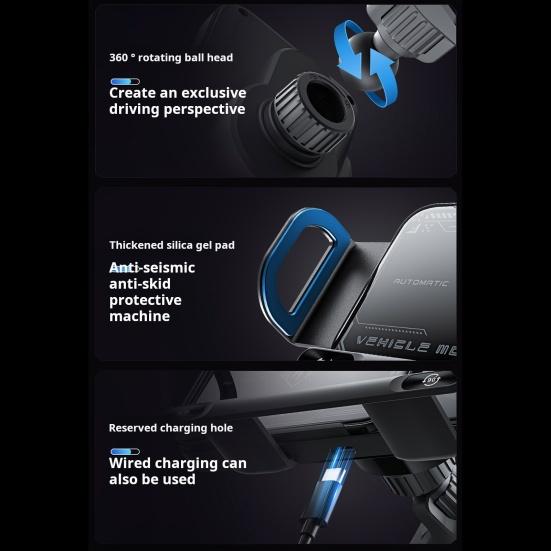 Wireless Car Charger 15W Fast Charging Phone Holder Auto Rotating Phone