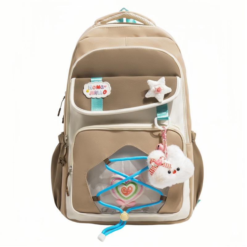 Schoolbag new schoolbag high value color contrast splicing high school students two-dimensional pain bag backpack sweet primary and secondary school