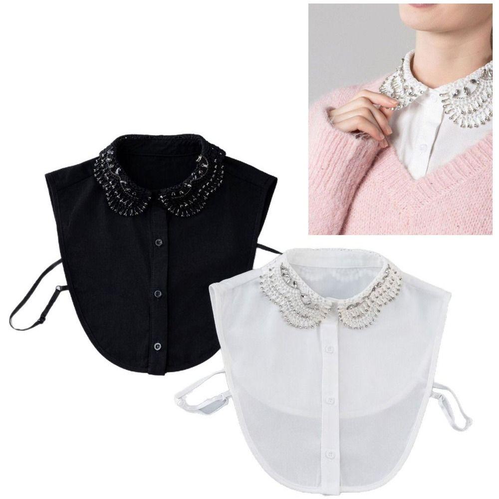 White Color Fake Collar Rhinestones Shiny False Collar Versatile Detachable Collar Vintage Style