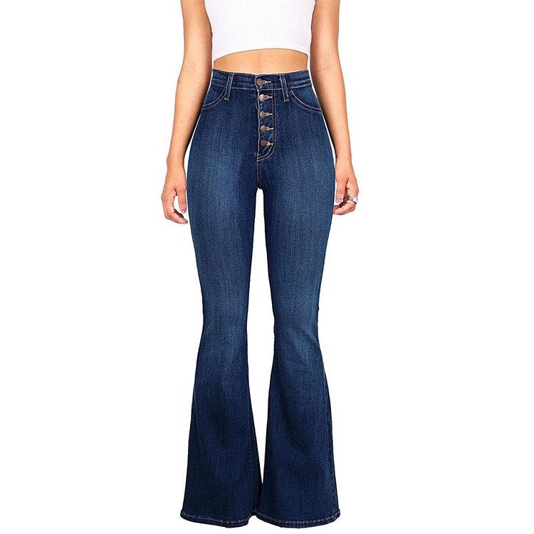 2024 European And American Women'S High Waisted Nail Buckle Wide Leg Jeans For Women