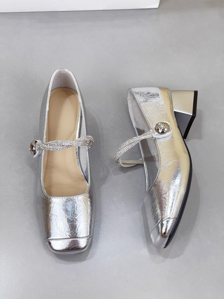 Champagne Gold Thick Heel Light Mouth Single Shoes Women's 2025 Autumn New New Chinese Velcro with Skirt Mary Jane Shoes