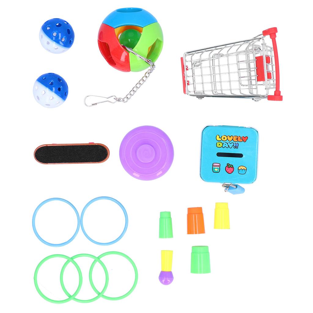 7pcs Parrot Puzzle Toys Set Mini Cart Training Rings Skateboard Bell Ball Kit for Birds