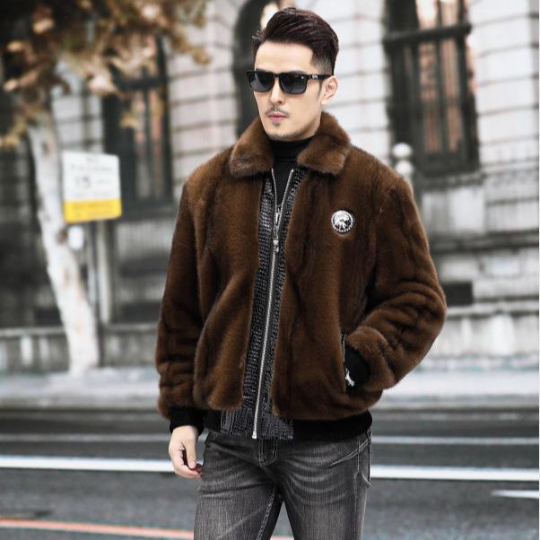 Tiger Pattern Mink Coat Men'S Whole Mink Real Mink Short Mink Fur Coat Men'S Winter New