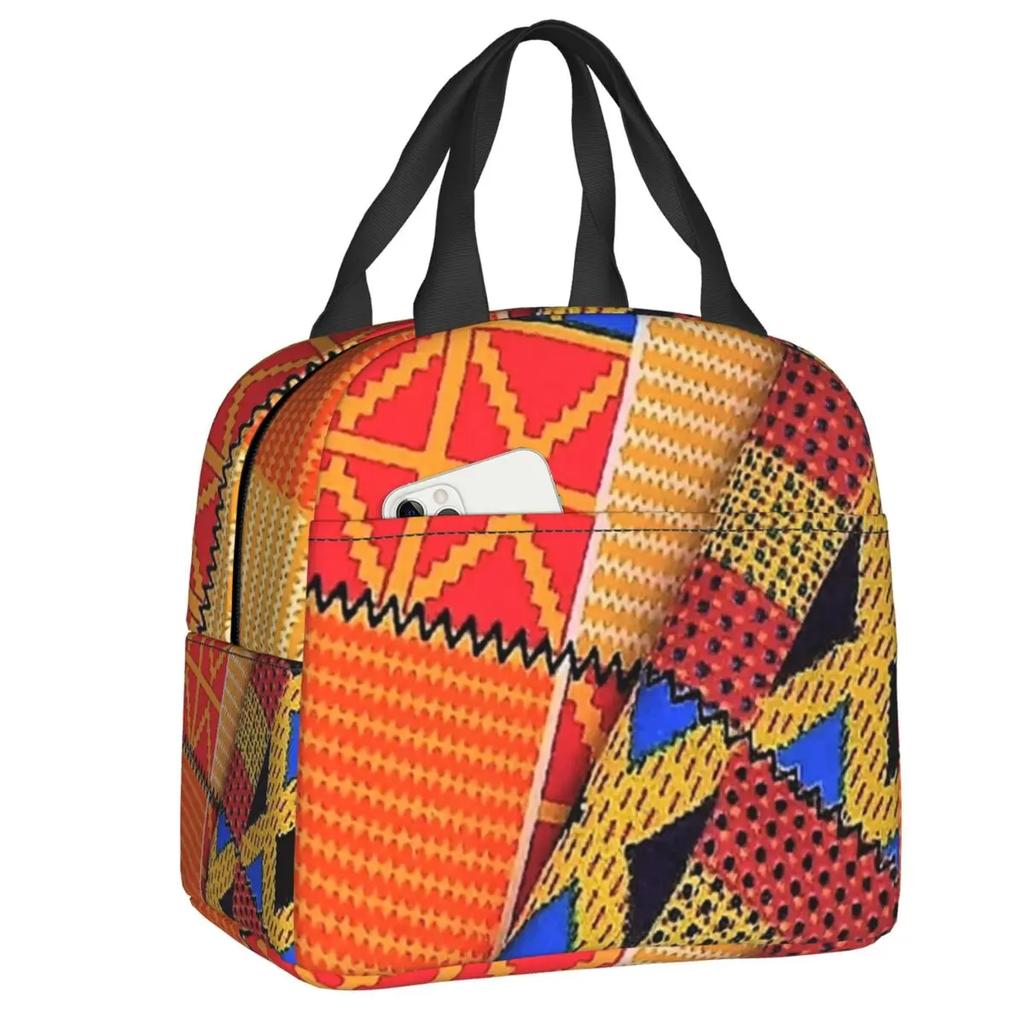 Пользовательские Африканский Анкара восковой принт желтый подушка сумка для обеда женский холодильник термоизолированный ланч-бокс для детей школьного возраста
