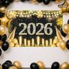 Черно-золотой баннер-фон для Нового года 2026 С Новым годом Украшение для рождественской вечеринки Подарки Новогодние принадлежности для вечеринки