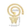 Iced Out Pink Butterfly Pendant Cuban Chain Necklace 20 inches, CZ Rhinestone Hip Hop Jewelry Gift for Women Men