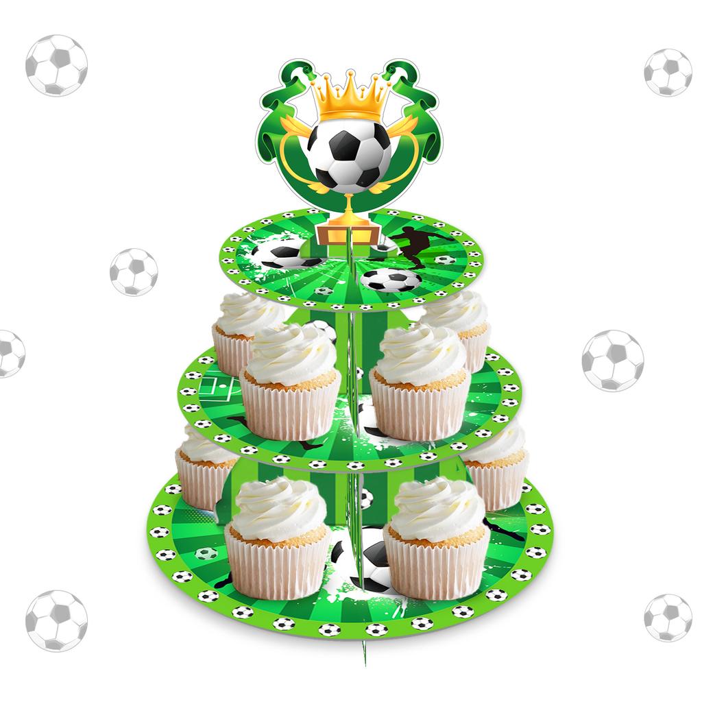 3 Tier Football Sports Soccer Party Cake Display Stand Kid Birthday Dessert Cupcake Rack Stand Baby Shower Party Cake Tray Decor